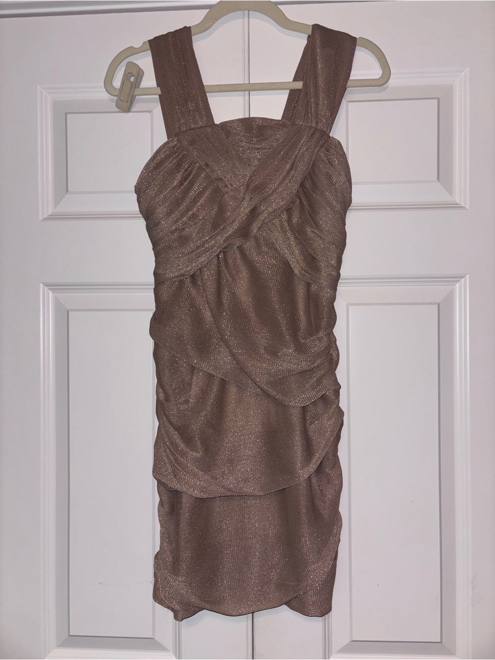 Gold Shimmer Ruched Sheath Dress